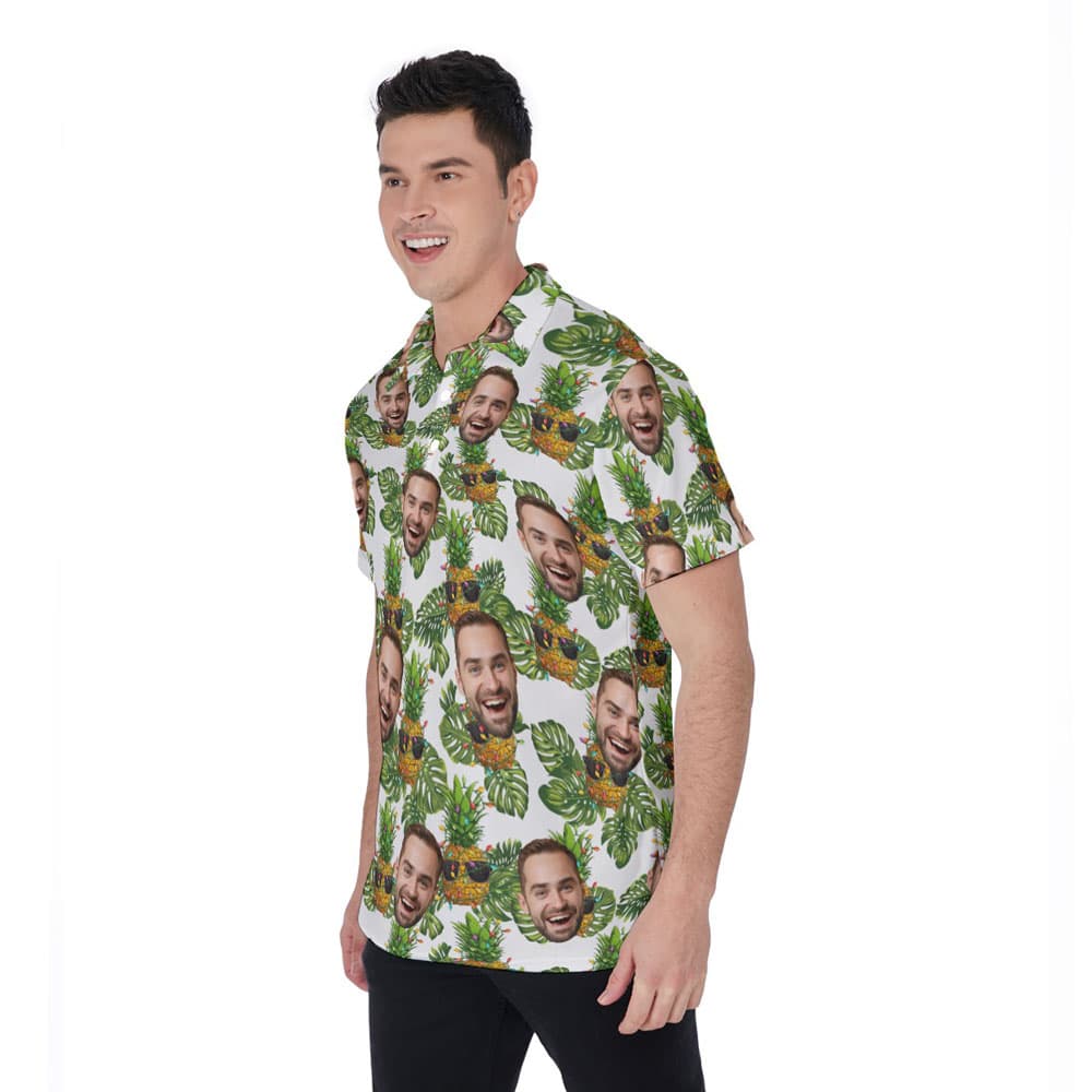 Tropical Pineapple Christmas Hawaiian Polo Shirt With Custom Face