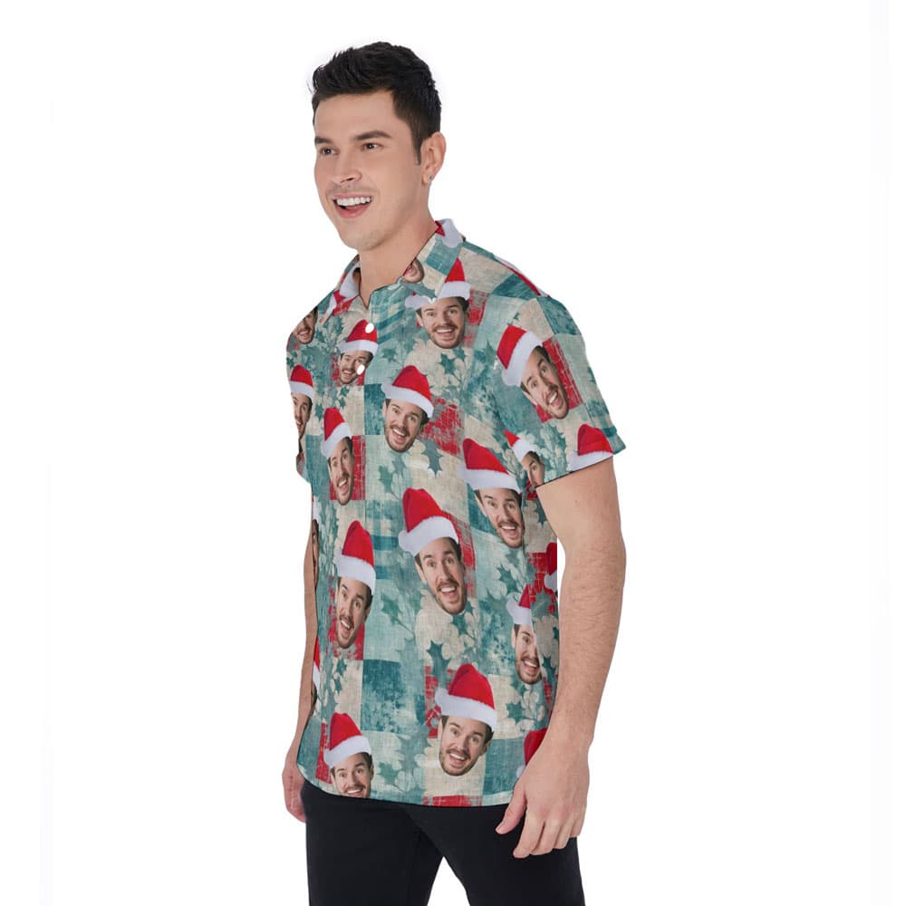 Vintage Christmas Holly Leaves Custom Face Hawaiian Polo Shirt