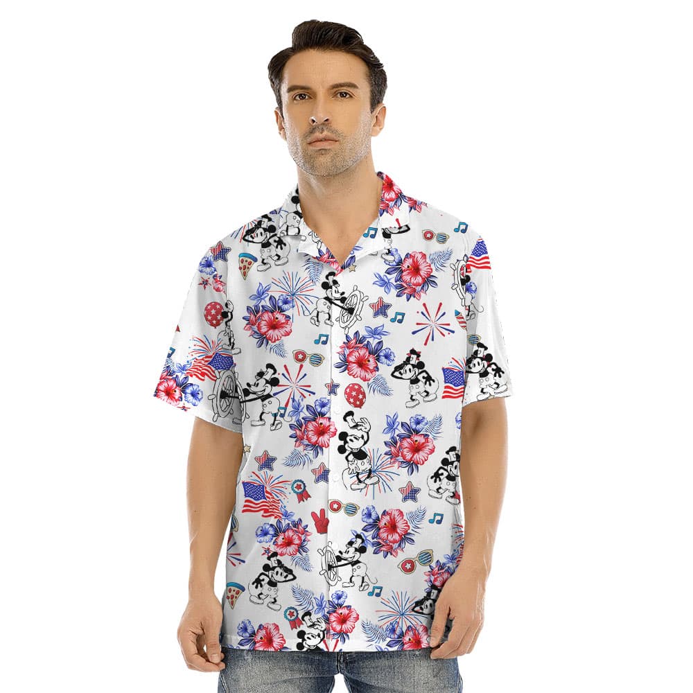 4th Of July Mickey Mouse Steamboat Willie Matching Family Hawaiian Outfits2