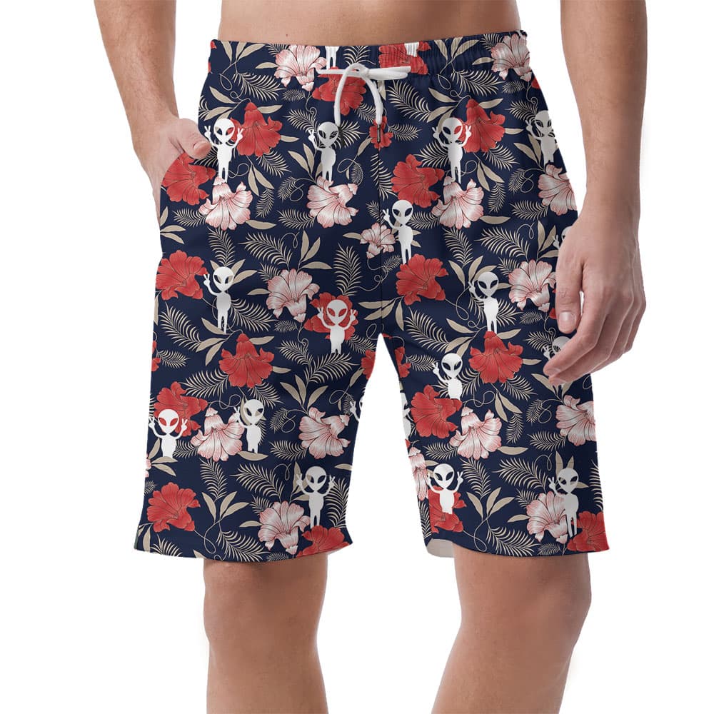 Alien Red Hibiscus Men's Hawaiian Shorts1