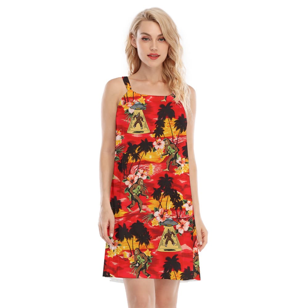 Alien Sasquatch Tropical Sunset Beach Aloha Cami Dress For Women