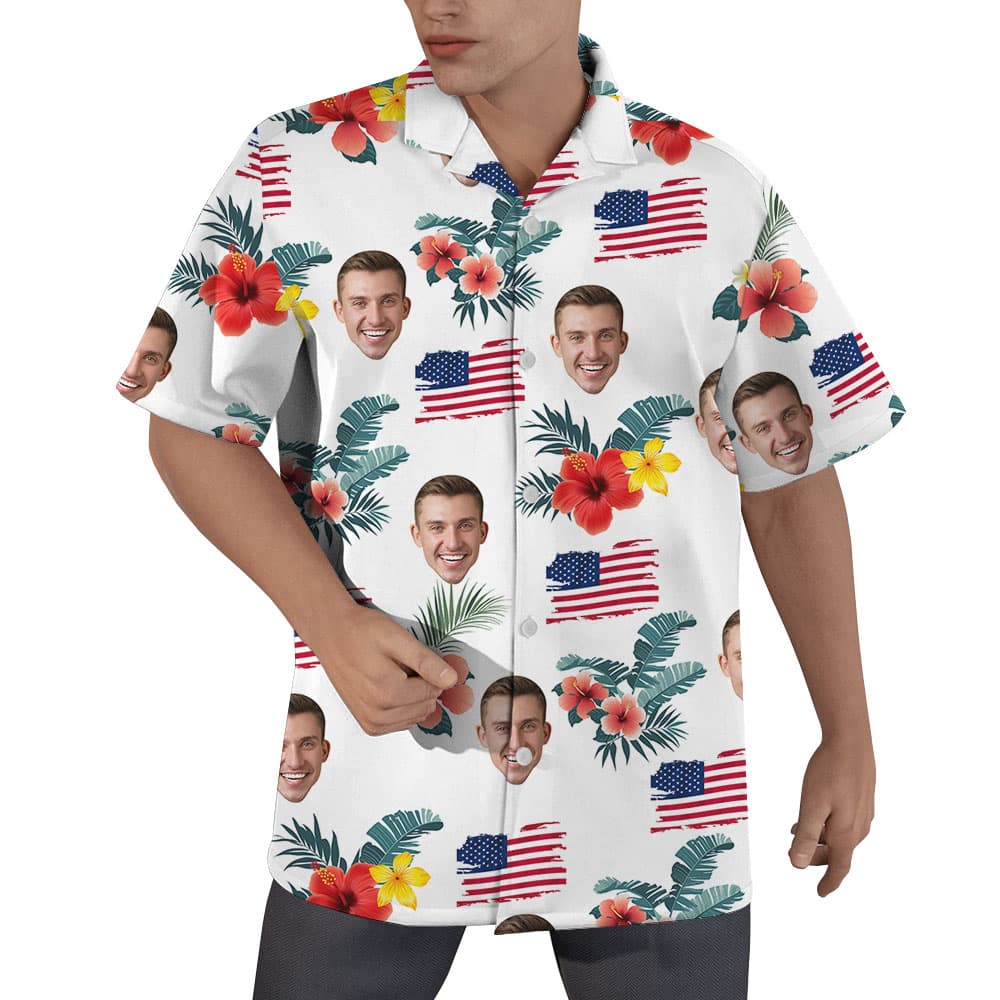 American Flag Custom Face Button Up Shirt1