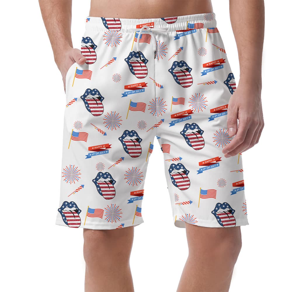 American Flag Lips Hawaiian Shorts For 4th Of July1