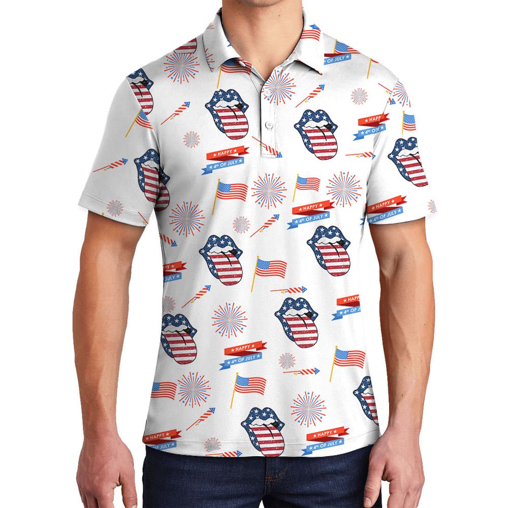 American Flag Lips Polos For Men4