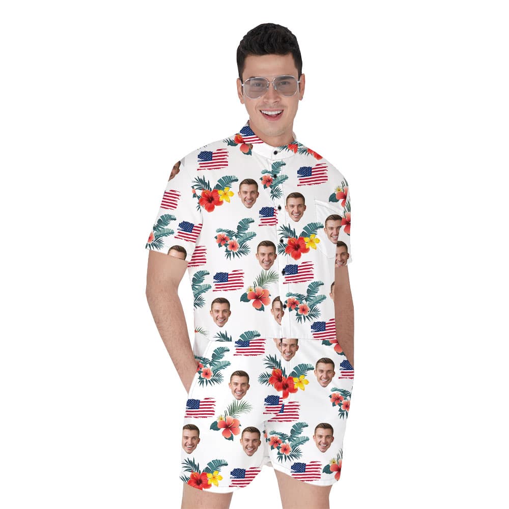 American Flag Tropical Male Romper With Multi Faces1