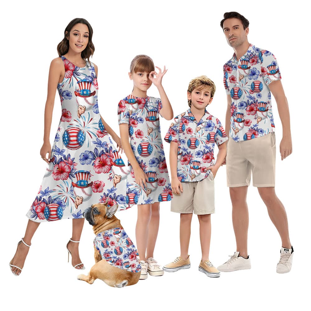 Baseball Independent Day Matching Hawaiian Outfit For Family1