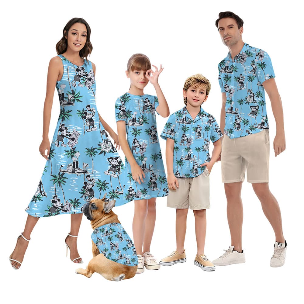Beach Mickey Mouse in Steamboat Willie Matching Couples Hawaiian Shirt1