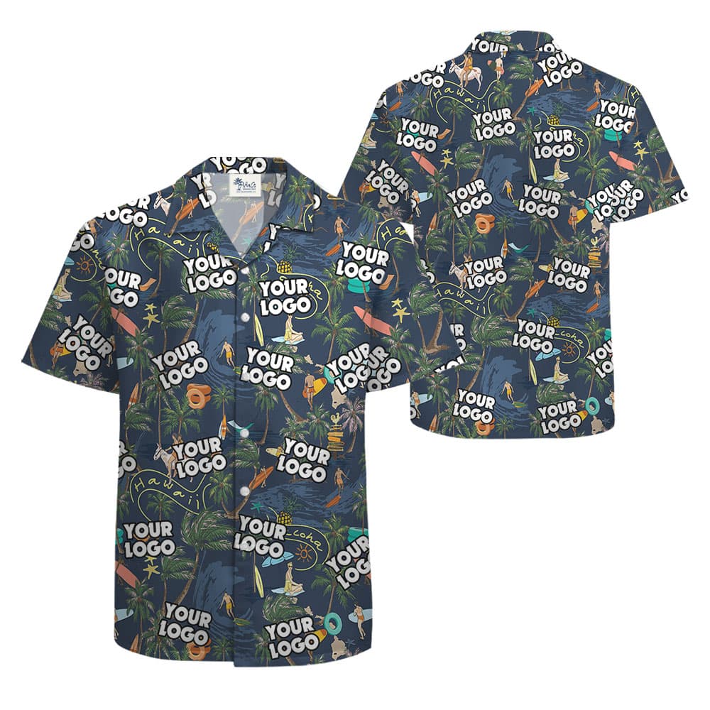 Beach Theme Custom Logo Hawaiian Button Shirt1