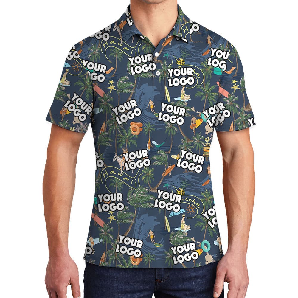 Beach Theme Custom Logo Hawaiian Button Shirt9