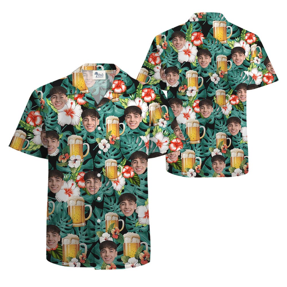 Beer Hibiscus Men's Hawaiian Shirt With Face1