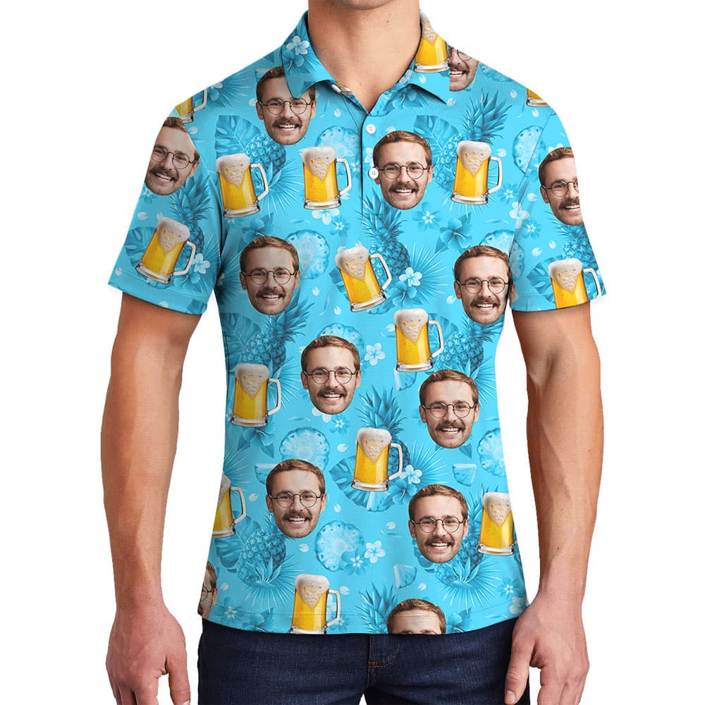 Beer Lover Hawaiian Polo Shirt With Custom Face4