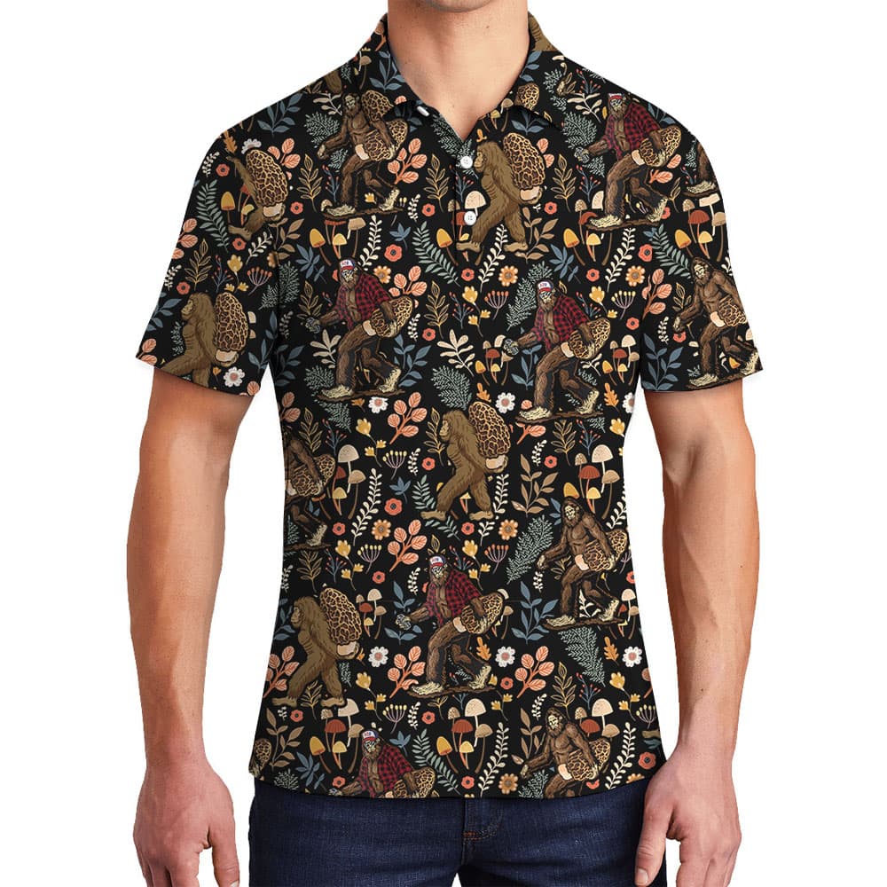 Bigfoot Holding Mushroom Men's Polo Shirt4