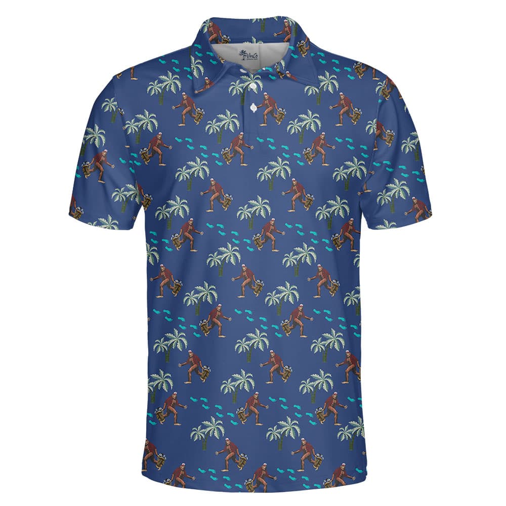 Bigfoot Palm Tree Navy Men's Golf Polos1