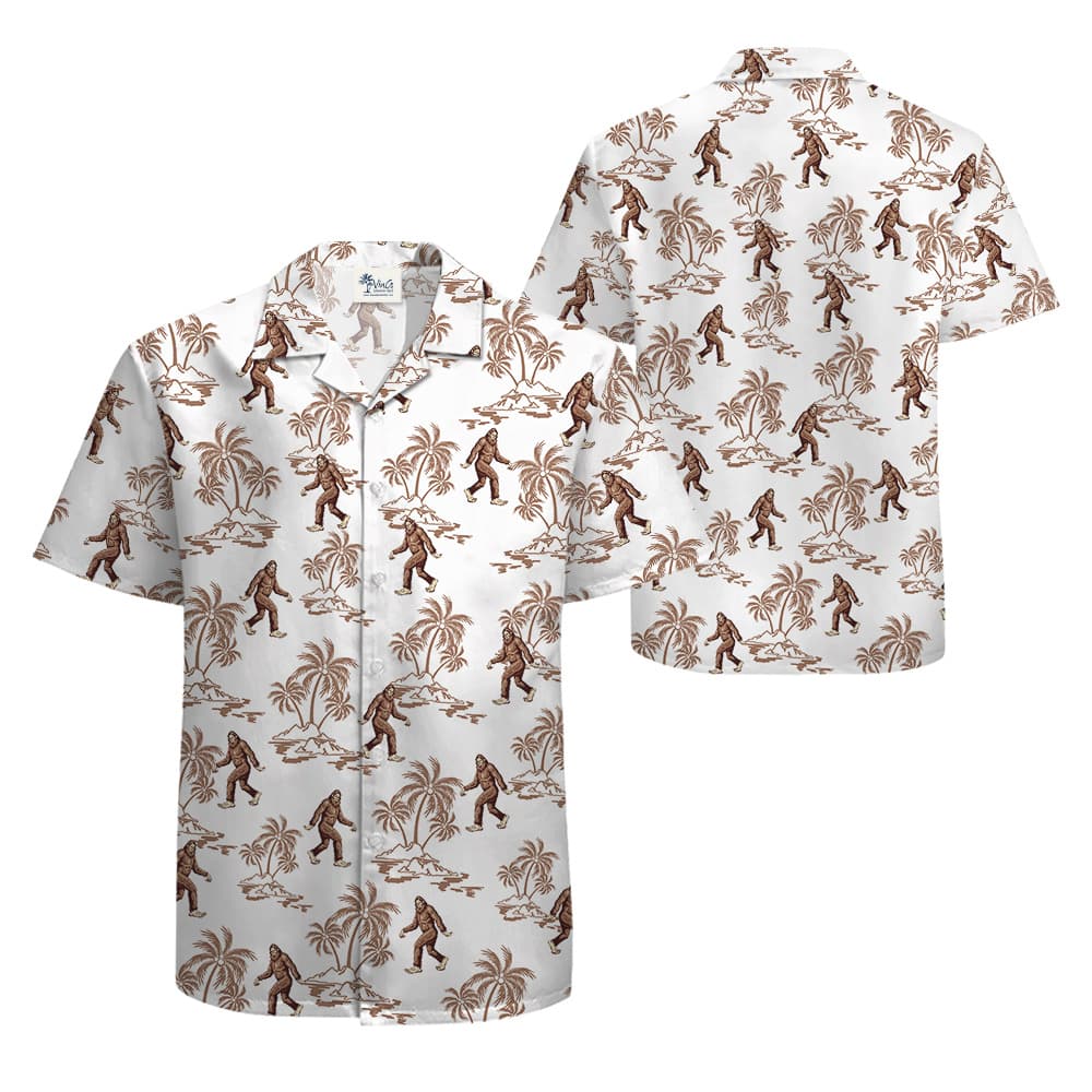 Bigfoot Tropical Palm Trees Classic Hawaiian Button Up Shirt