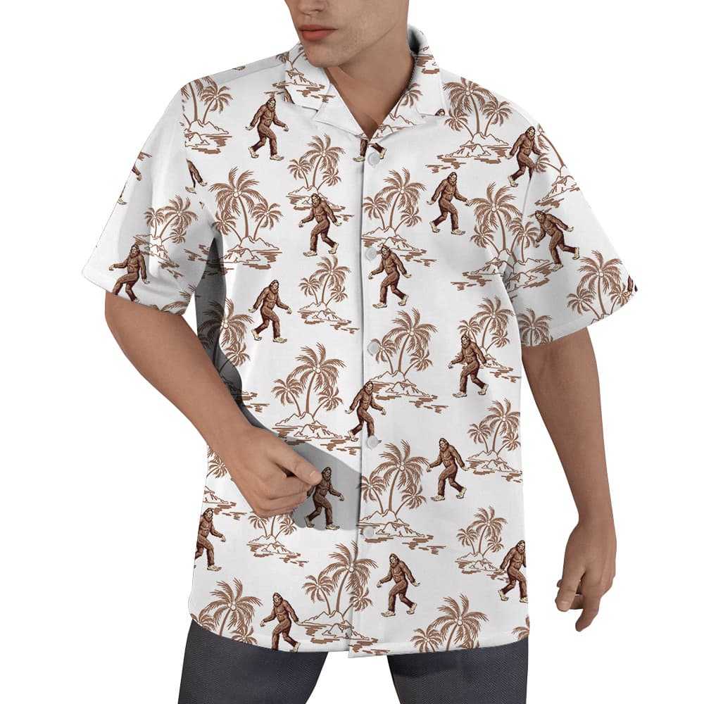 Bigfoot Tropical Palm Trees Classic Hawaiian Button Up Shirt (5)