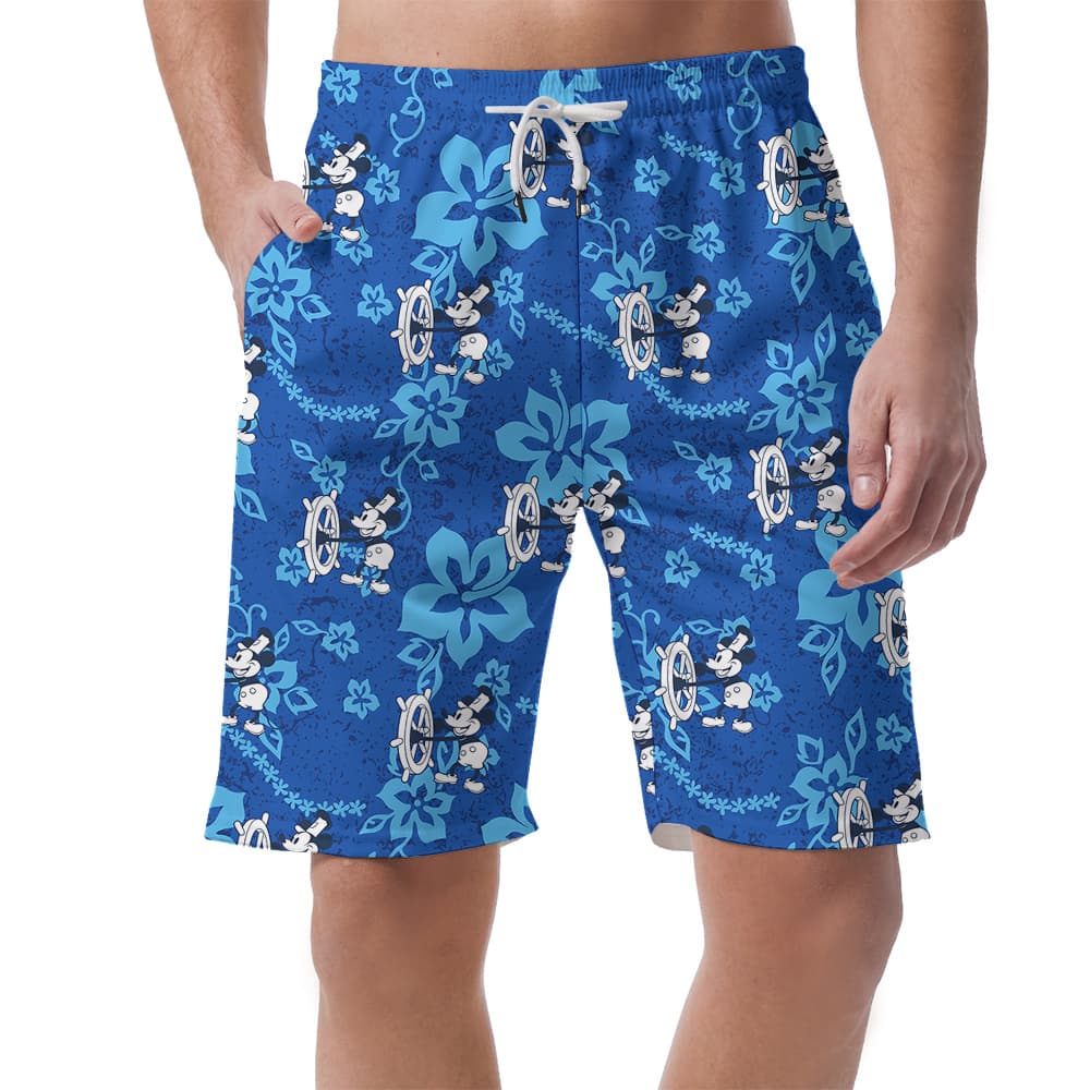 Blue Steamboat Willie 1928 Floral Shorts For Men1