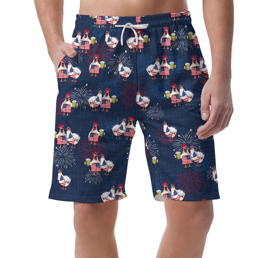 Chicken American Flag Men's Hawaiian Shorts1