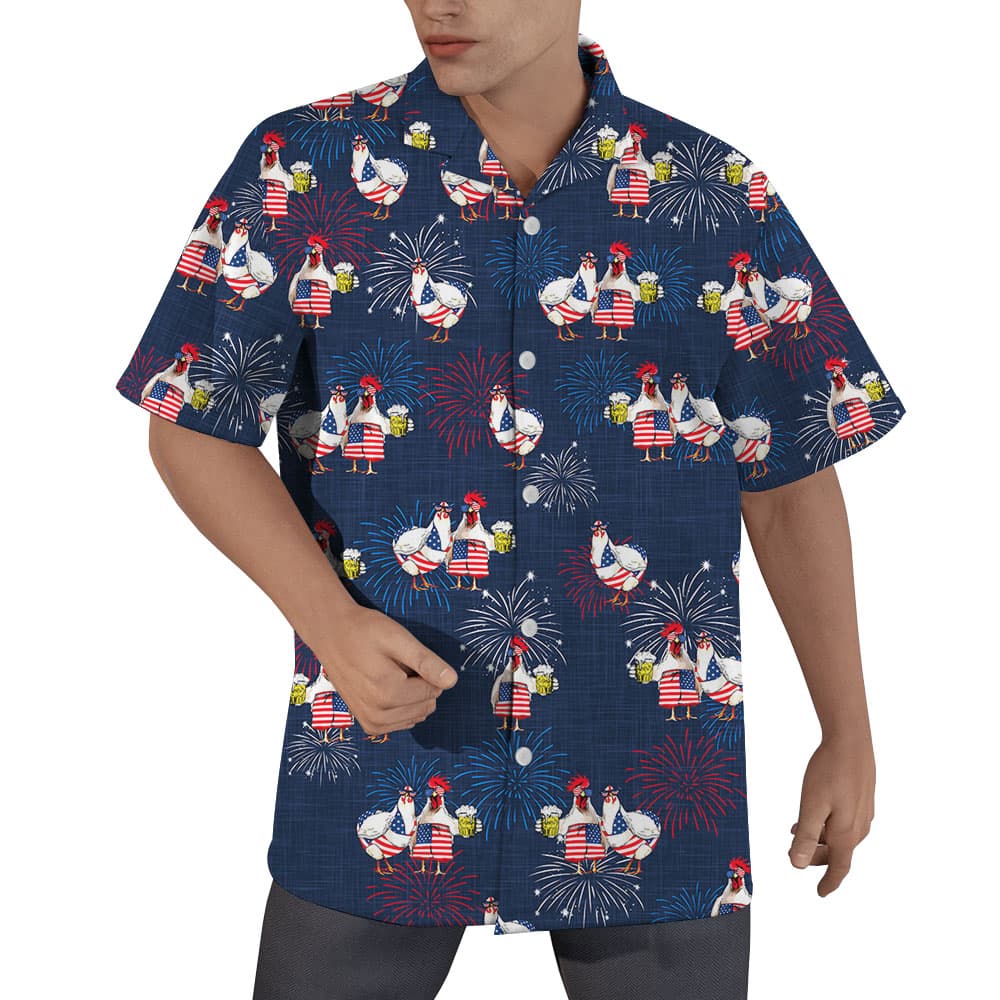 Chicken Couple 4th Of July Men's Hawaiian Shirt1
