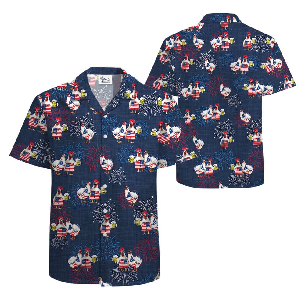 Chicken Couple 4th Of July Men's Hawaiian Shirt1