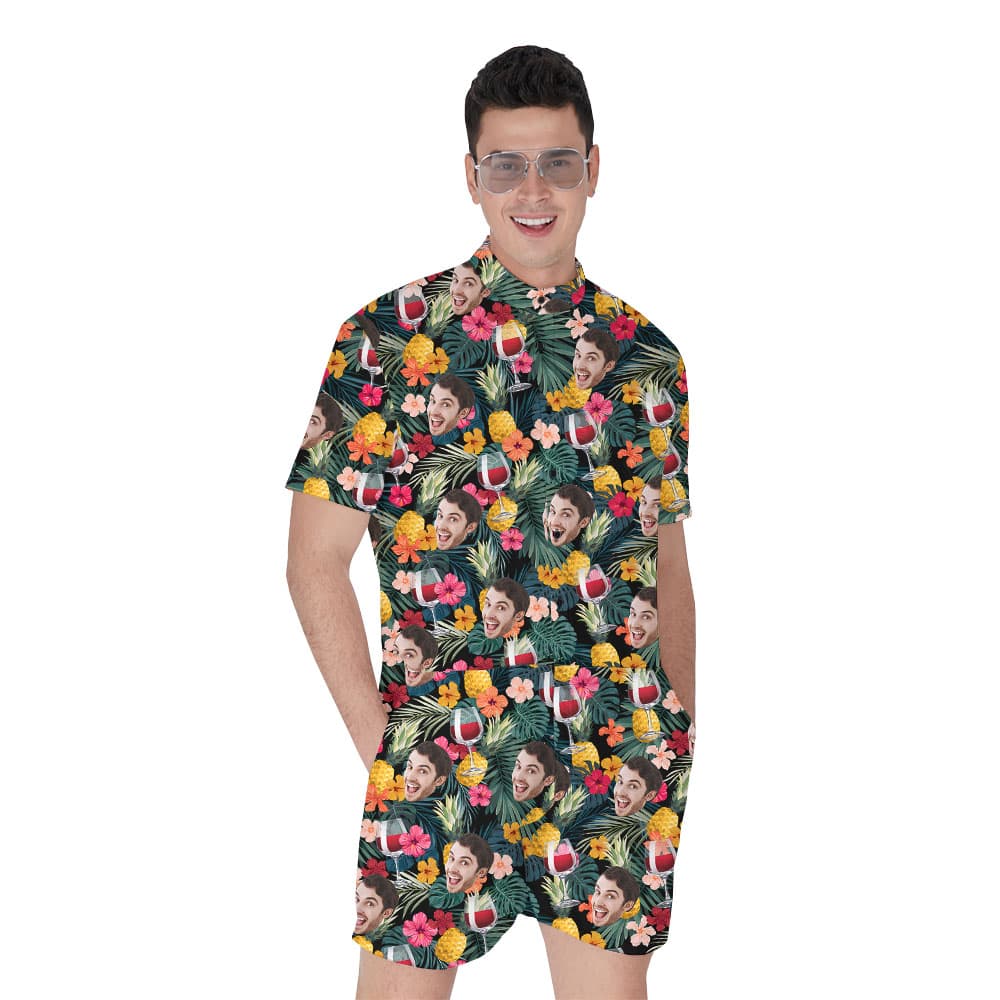 Cool Custom Face Male Romper With Wine And Pineapple1