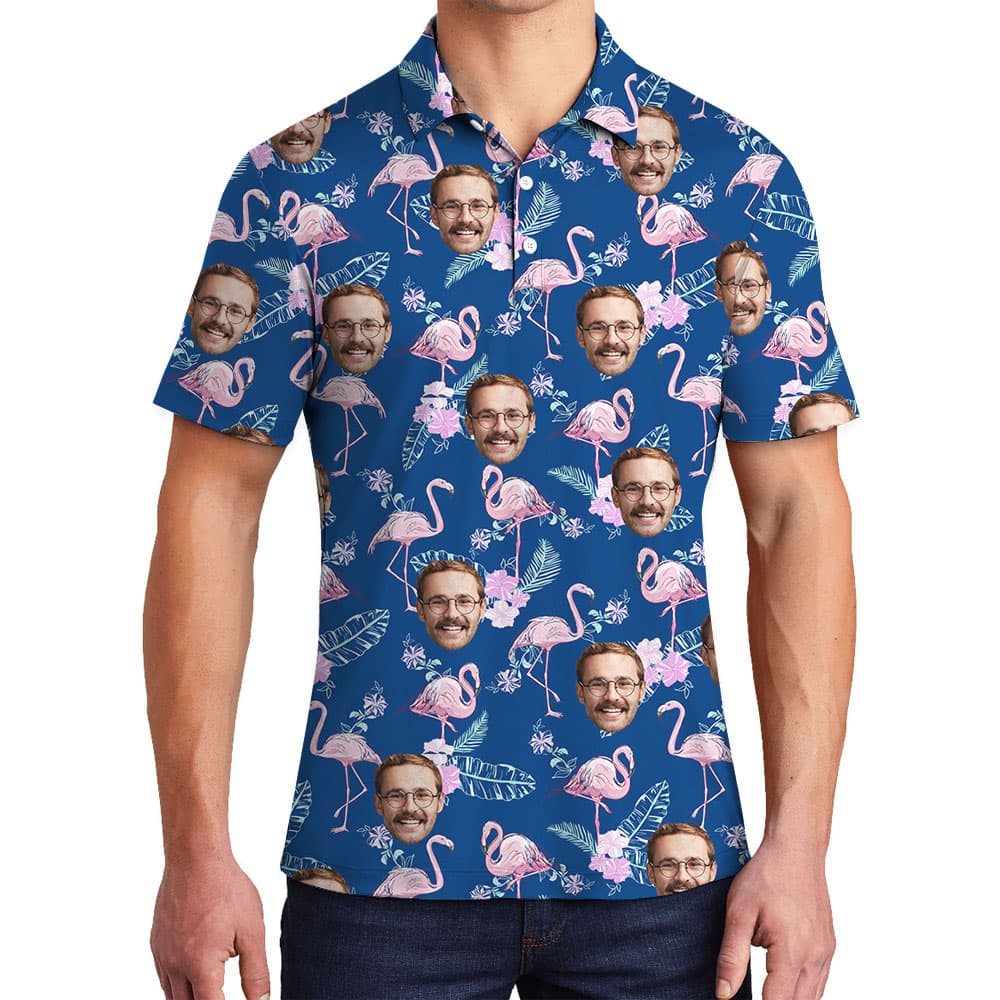 Cool Custom Face Men’s Hawaiian Polos With Flamingo Print4