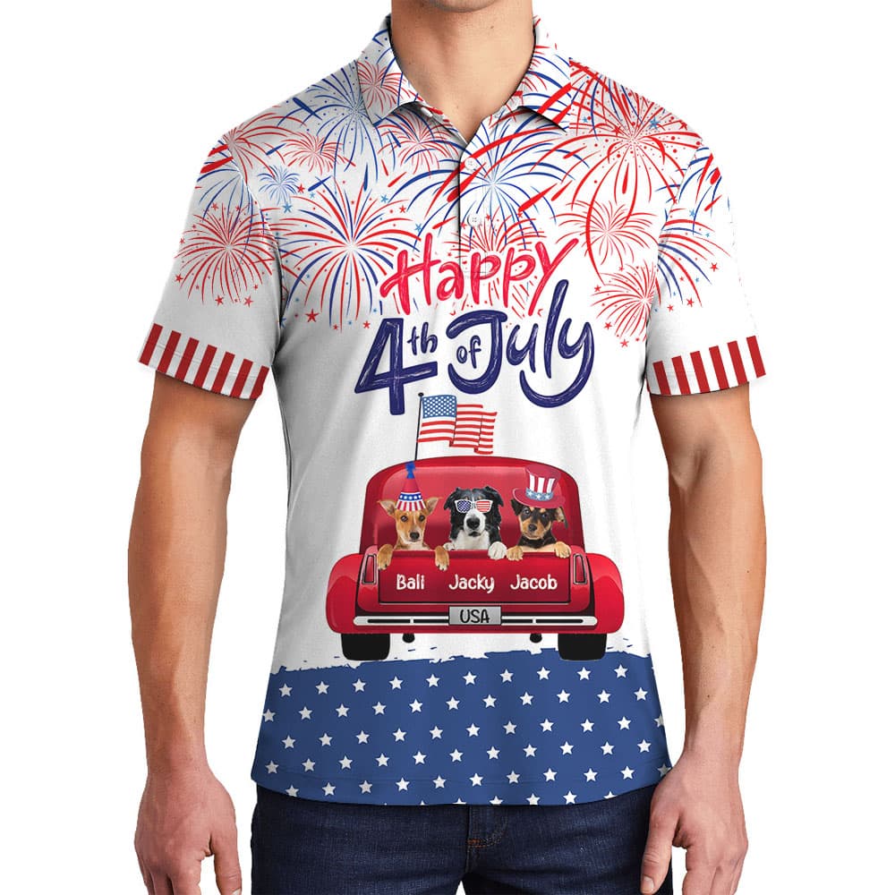 Cool Custom Pet 4th Of July Truck Men's Polos4