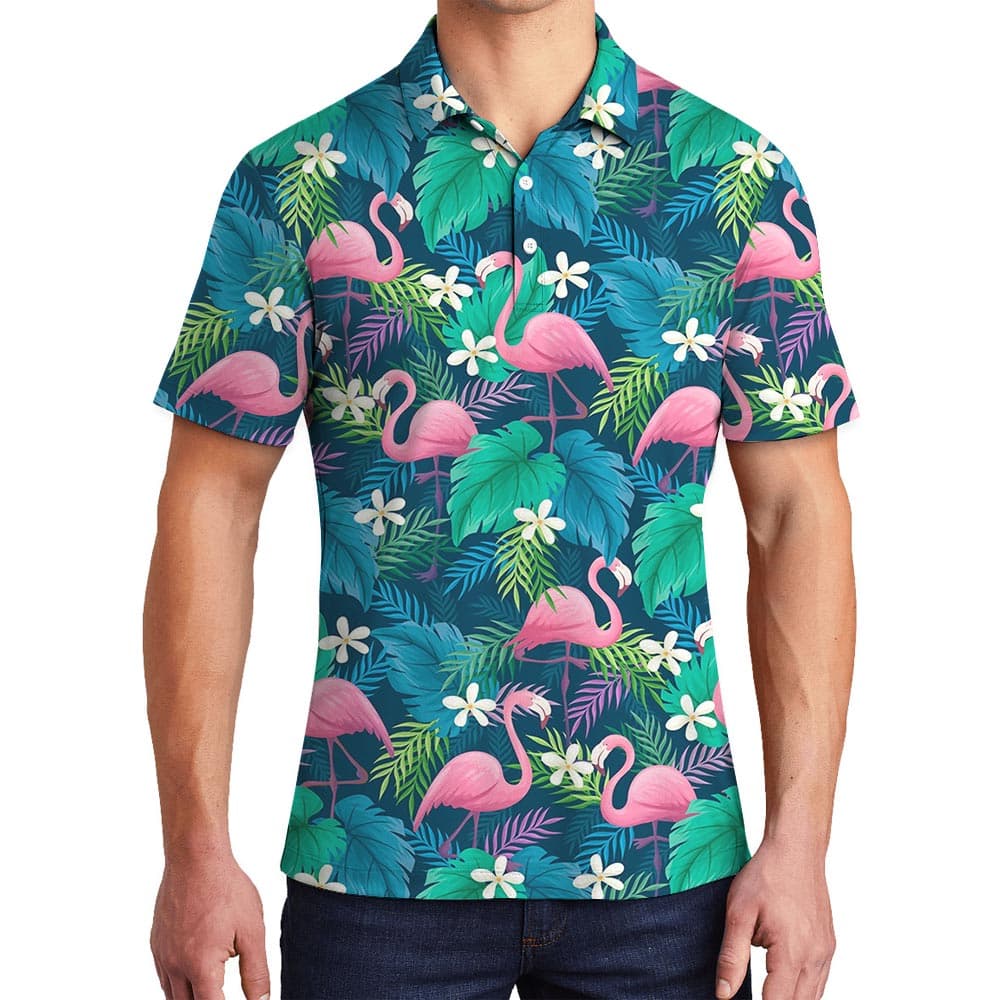 Cool Flamingo Hawaiian Polo Golf Shirt For Men