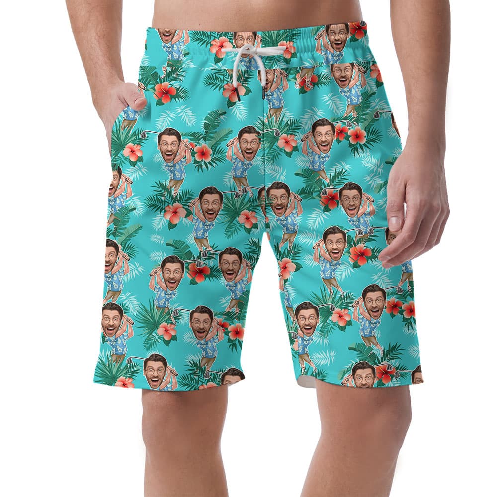 Cool Golf Hibiscus Men’s Shorts With Face1