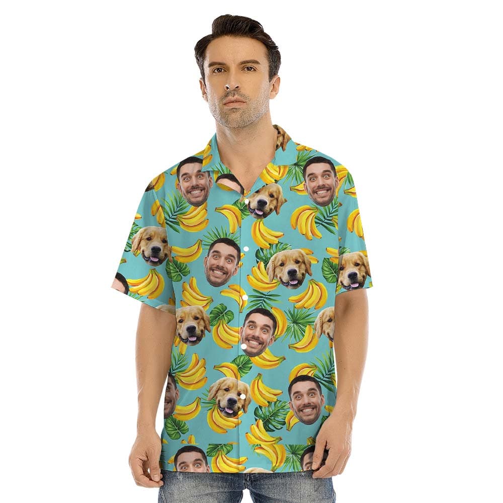 Custom Banana Matching Man And Dog Hawaiian Shirts With Faces1