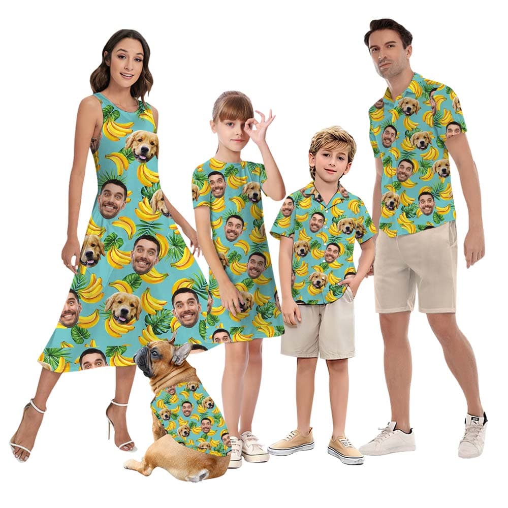 Custom Banana Matching Man And Dog Hawaiian Shirts With Faces2