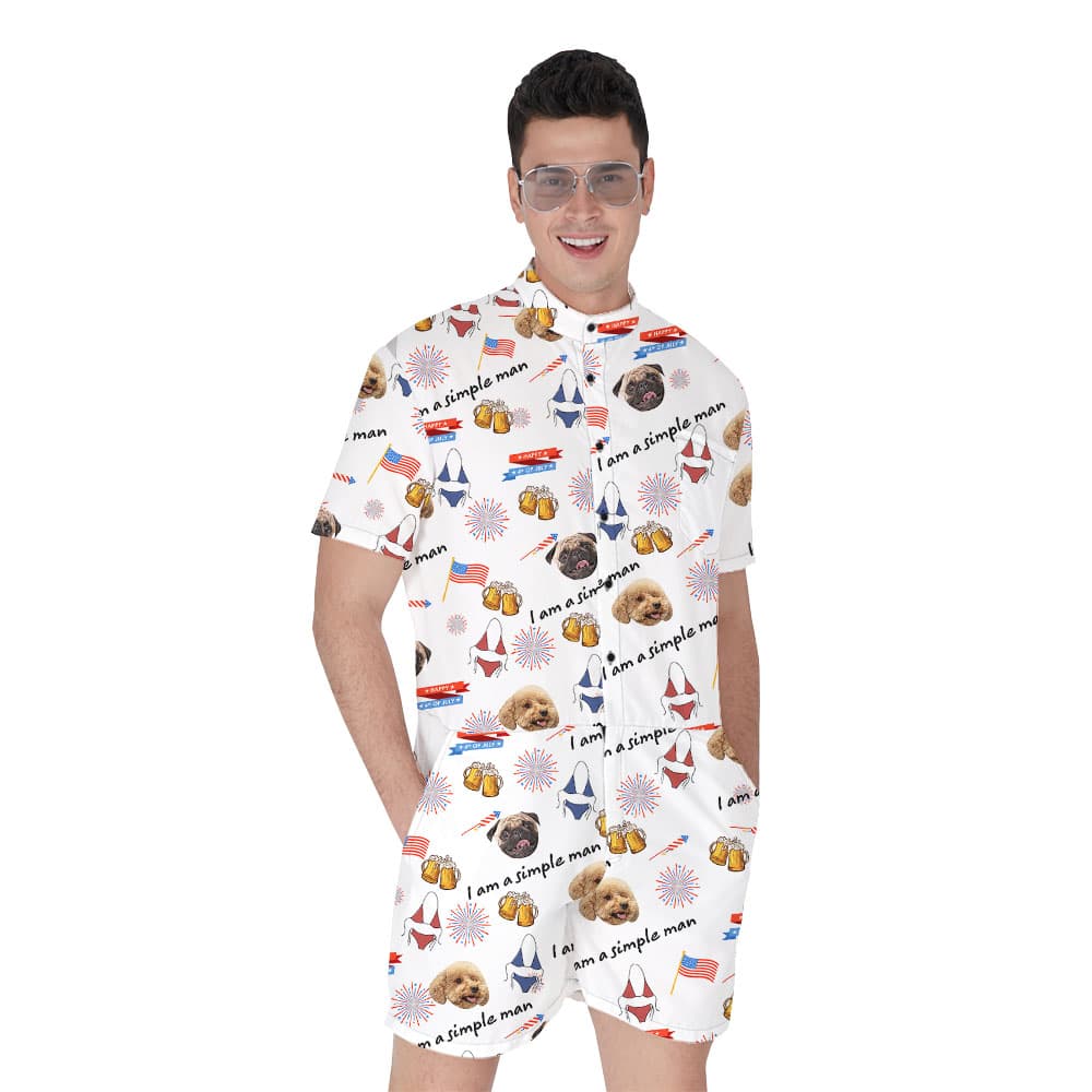 Custom Face 4th Of July Men's Romper With Simple Man1