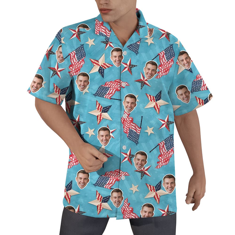 Custom Face American Flag Button Up Shirt1