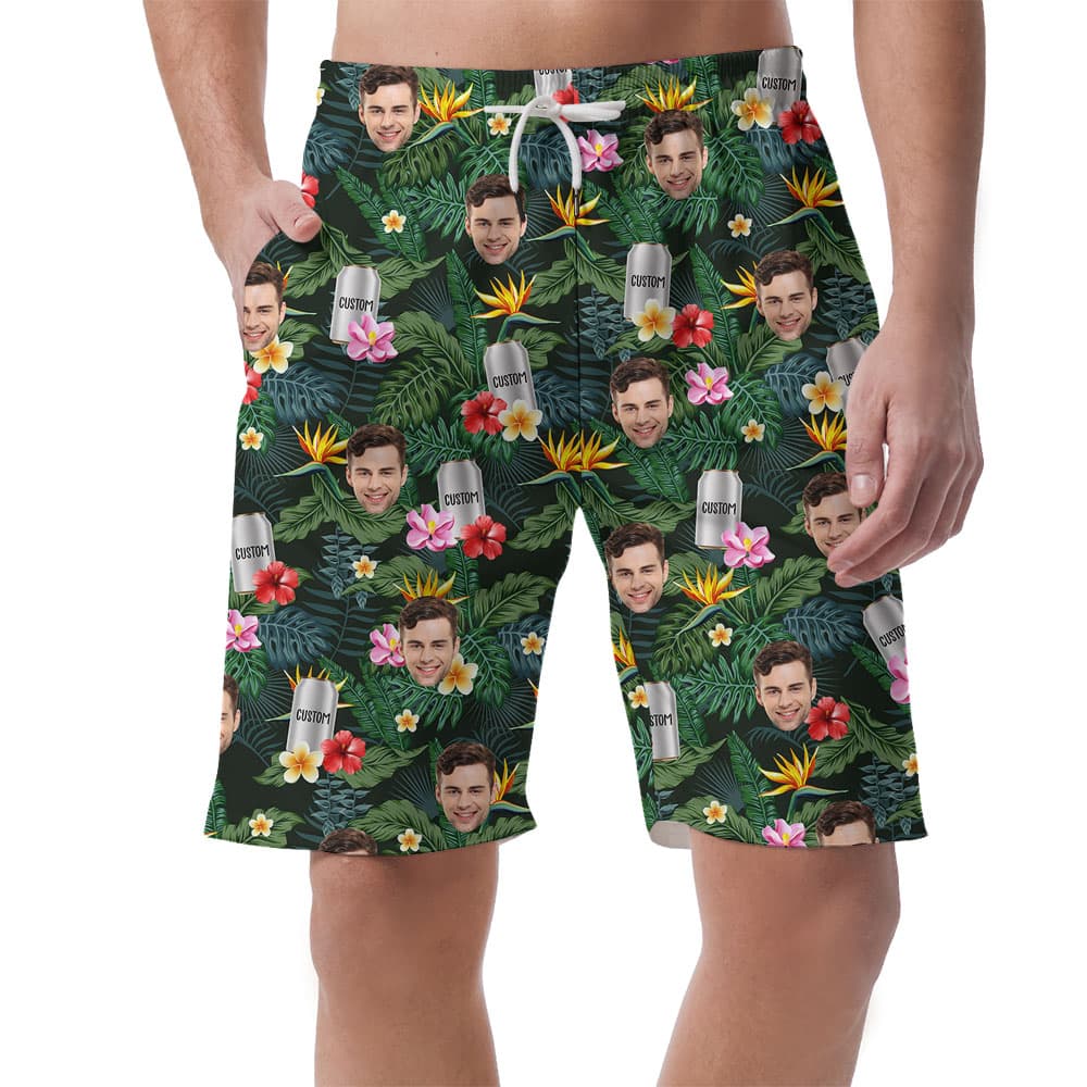 Custom Face And Beer Can Tropical Men's Shorts1