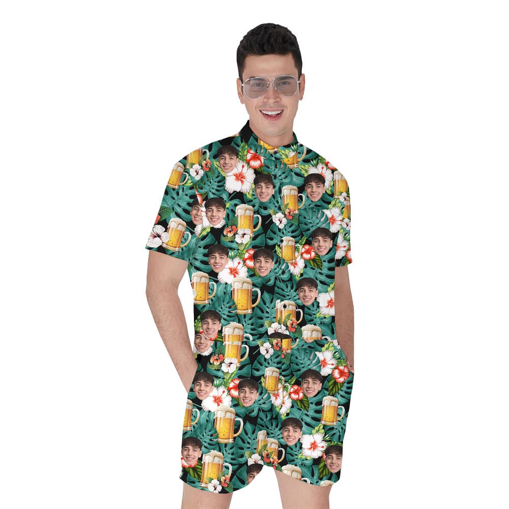 Custom Face Beer Mug Hawaiian Romper For Men1