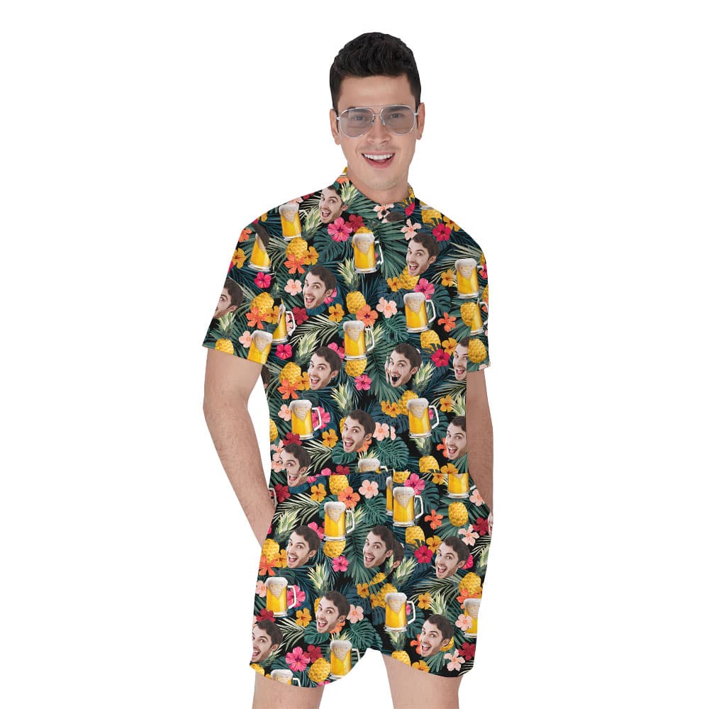 Custom Face Beer Pineapple Men's Romper1