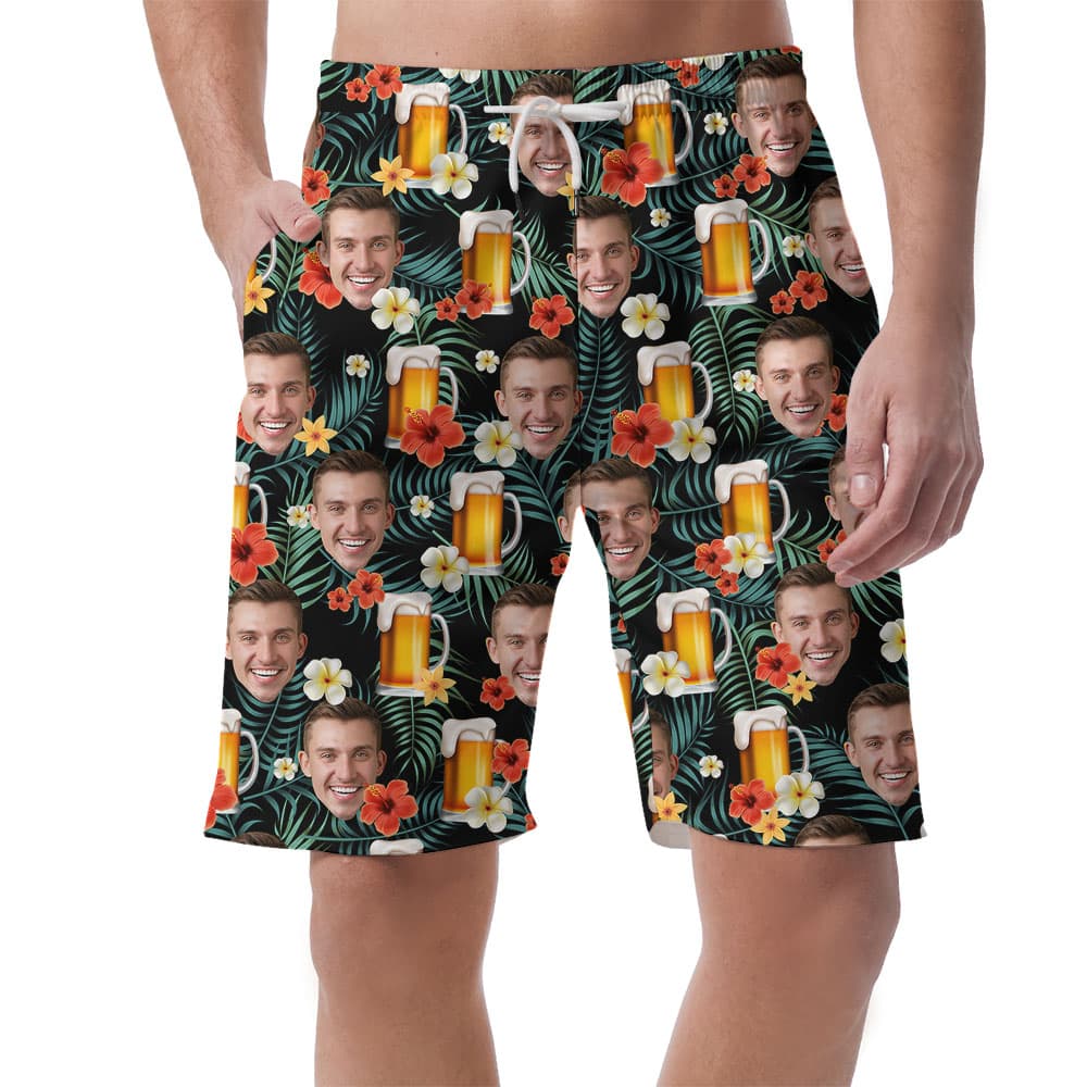 Custom Face Beer Tropical Men's Hawaiian Shorts1
