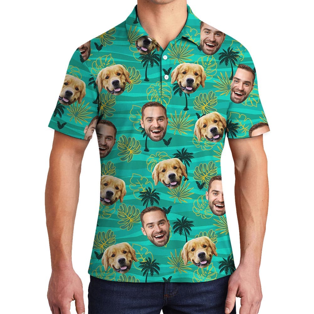 Custom Face Dog And Owner Men's Hawaiian Polo Shirt
