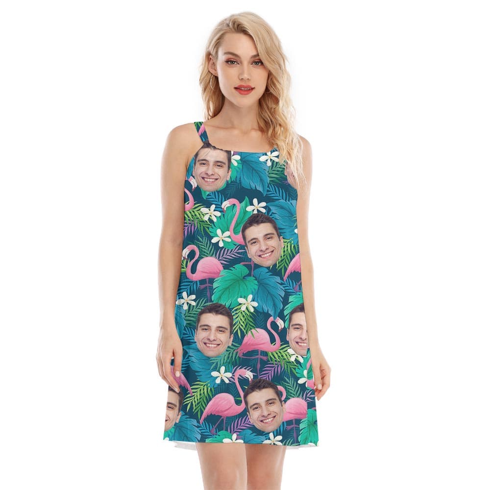 Custom Face Flamingo Hawaiian Dress For Women