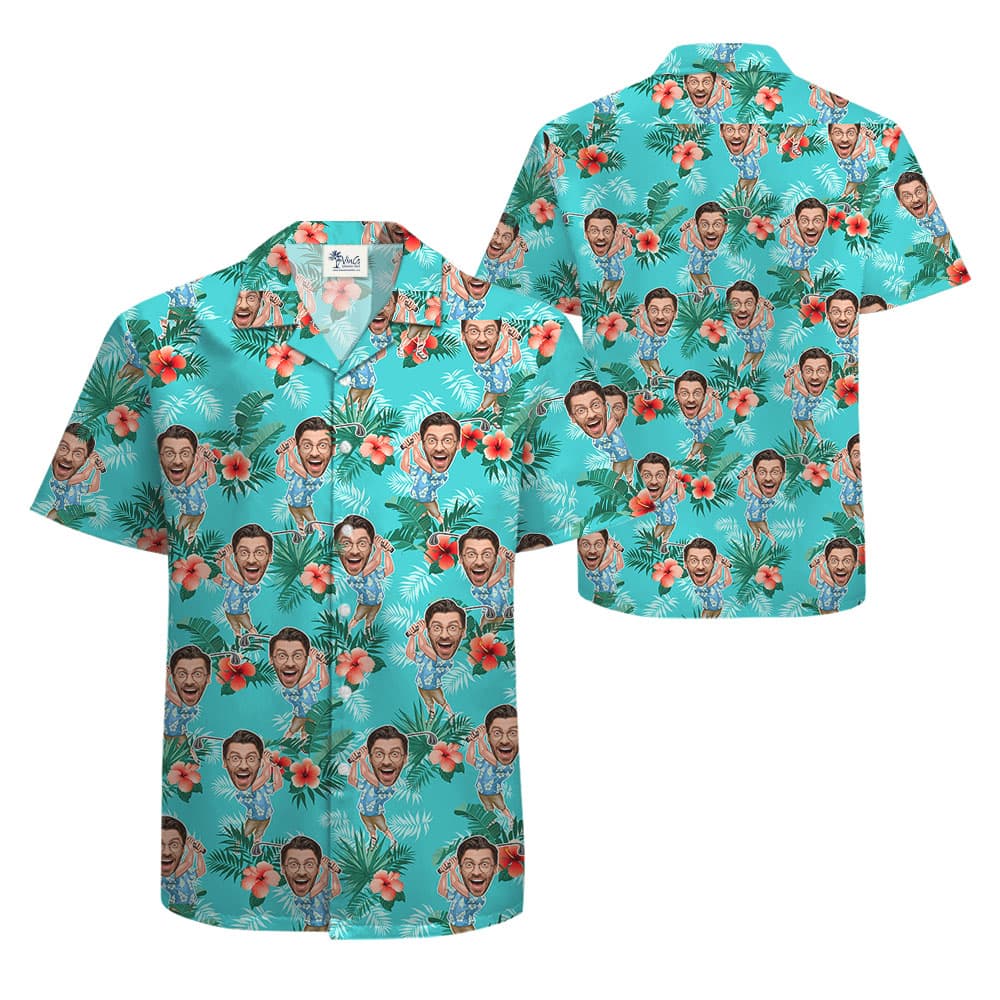 Custom Face Golf Player Tropical Hawaiian Shirt1