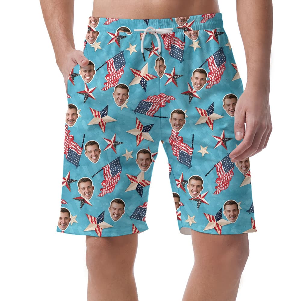 Custom Face Hawaiian Men's Romper With American Flag1