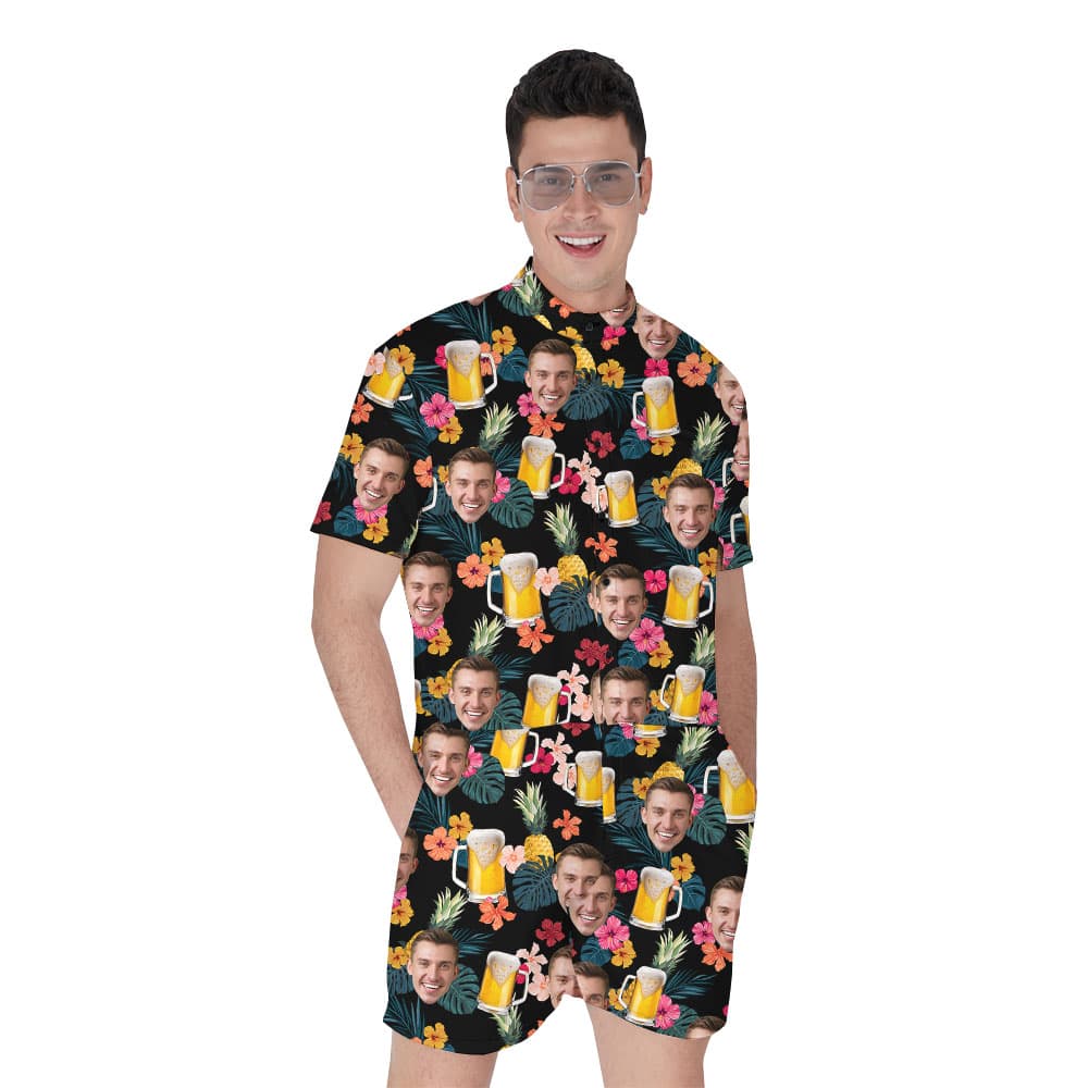 Custom Face Hibiscus Male One-Piece With Beer Print1