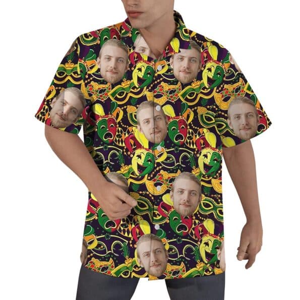 Custom Face Mardi Gras Men's Hawaiian Shirt