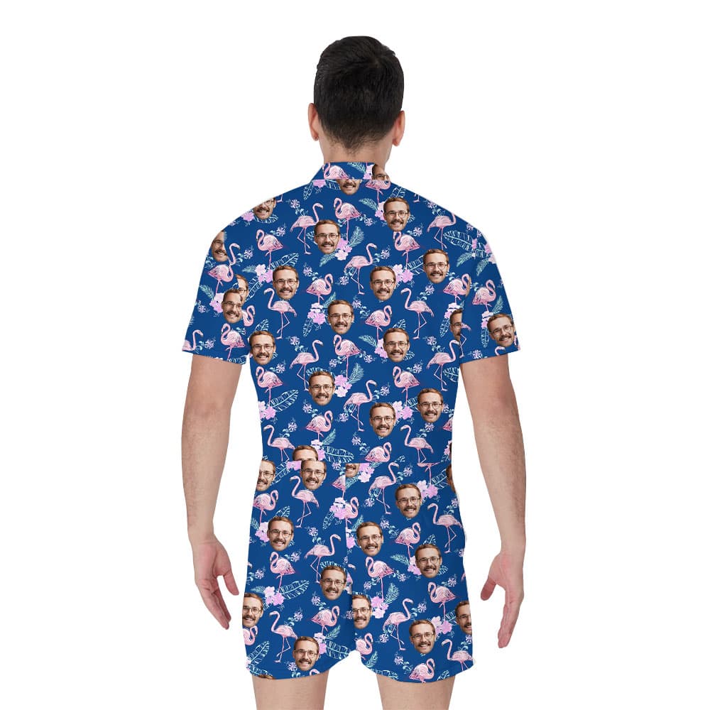 Custom Face Men's Hawaiian Romper With Flamingo Print2