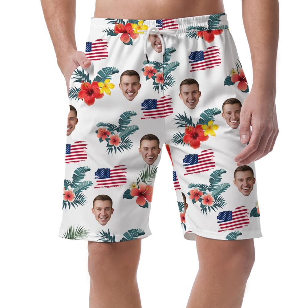 Custom Face Men's Hawaiian Shorts For 4th Of July1