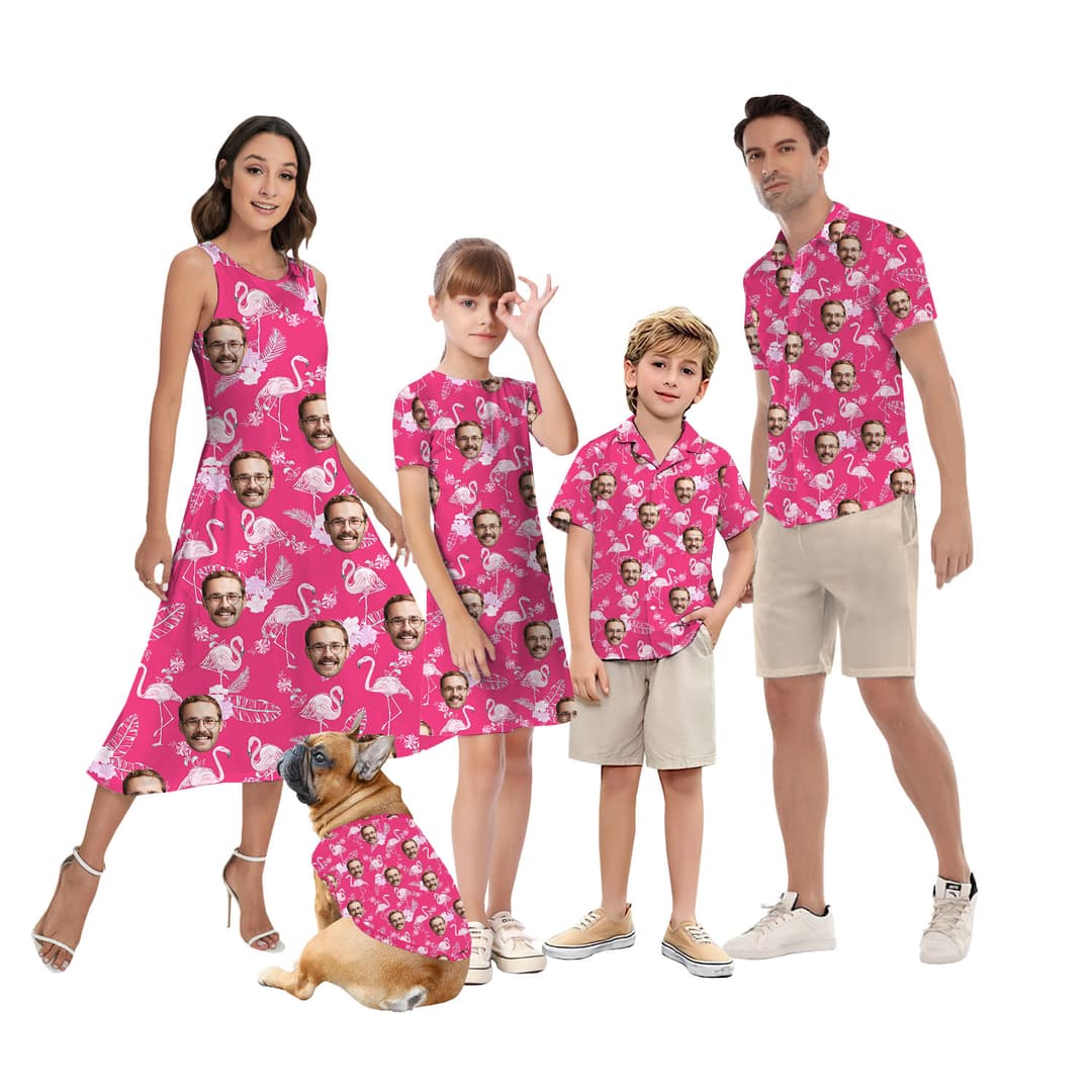 Custom Face Pink Flamingo Matching Hawaiian Outfits5