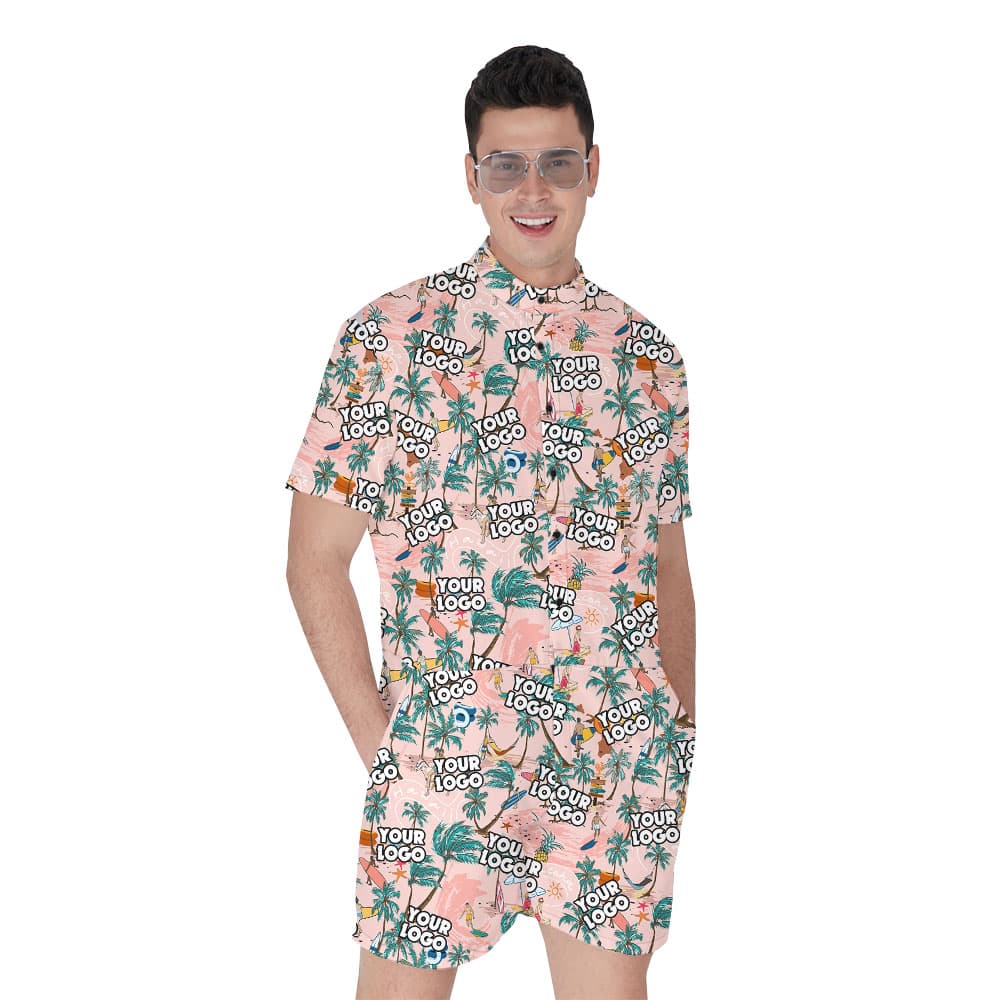 Custom Face Pink Hawaiian Romper For Men1