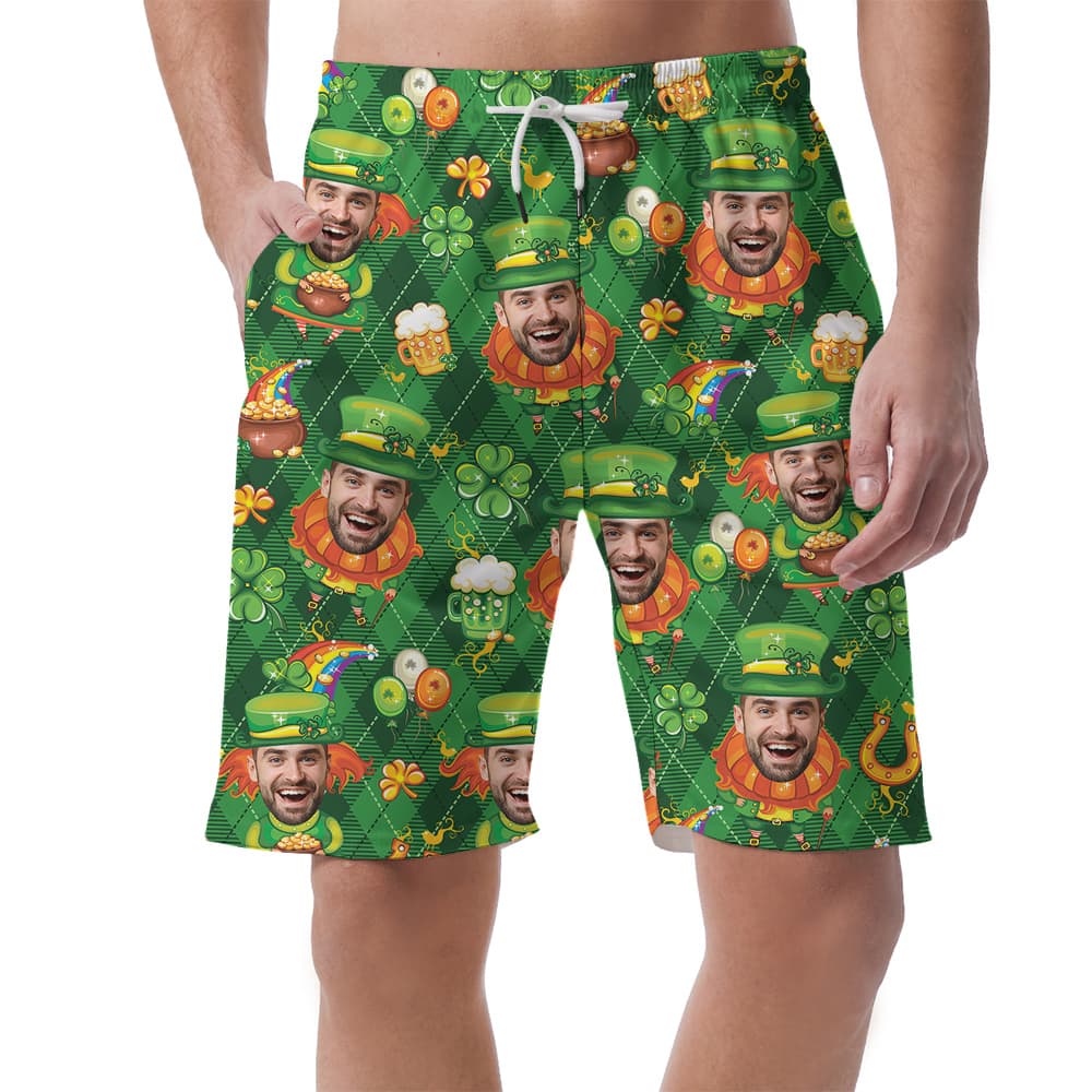 Custom Leprechaun Hat - Your Face on St. Patrick's Hawaiian Men Shorts1