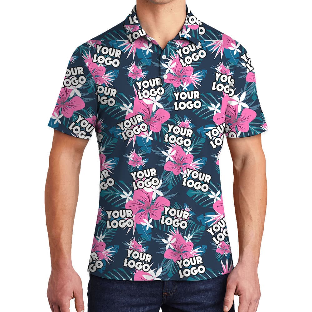 Custom Logo Men's Polo With Purple Floral4
