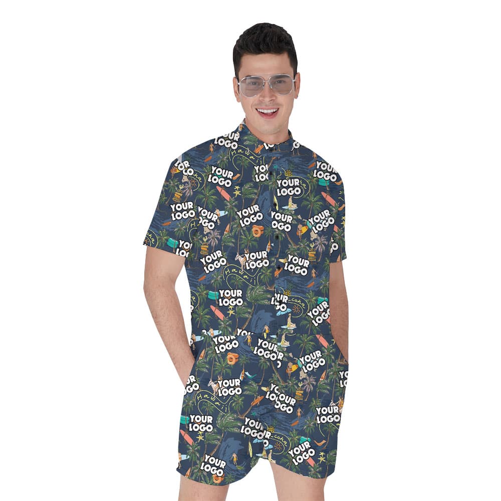 Custom Logo Palm Tree Men's Hawaiian Romper1
