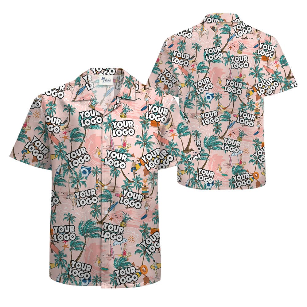 Custom Logo Pink Hawaiian Shirt For Men1